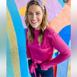 🆕Fuchsia Tie-Front Long Sleeve sweater blouse